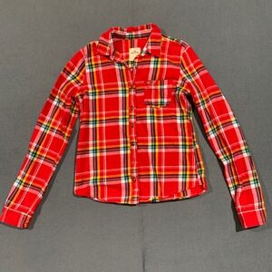 Hollister California Women's Red Plaid Flannel Shirt Size Medium‎ Long Sleeve